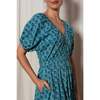 Women's Lucy V-Neck Puff Sleeve Smocked Waist Dress, Blue - Dresses - 4