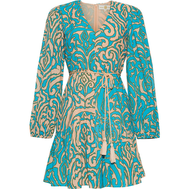 Women's Vivienne V-Neck Flowy Sleeve Dress, Teal Block - Dresses - 1
