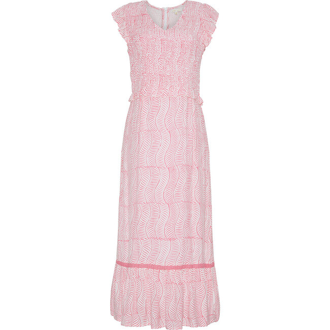 Women's Blakely V-Neck Flutter Sleeve Smocked Midi Dress, Pink Swirl