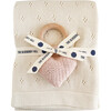 Cream Pique Blanket and Blush Heart Rattle Gift Set - Blankets - 1 - thumbnail