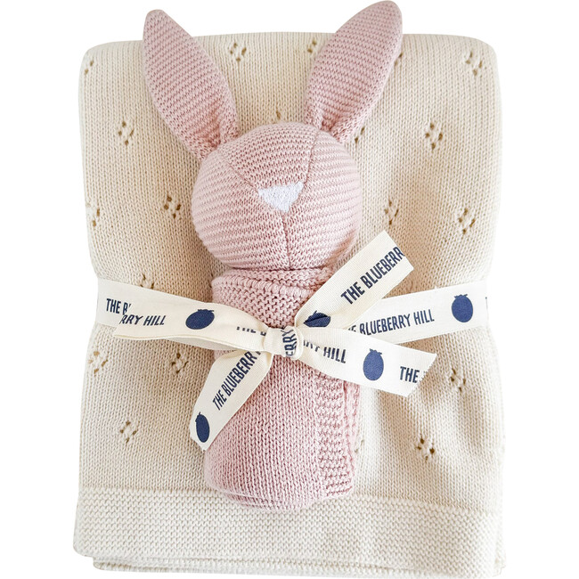 Cream Pique Blanket and Blush Bunny Lovey Gift Set