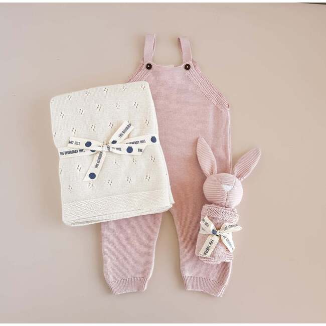 Cream Pique Blanket and Blush Bunny Lovey Gift Set - Blankets - 2