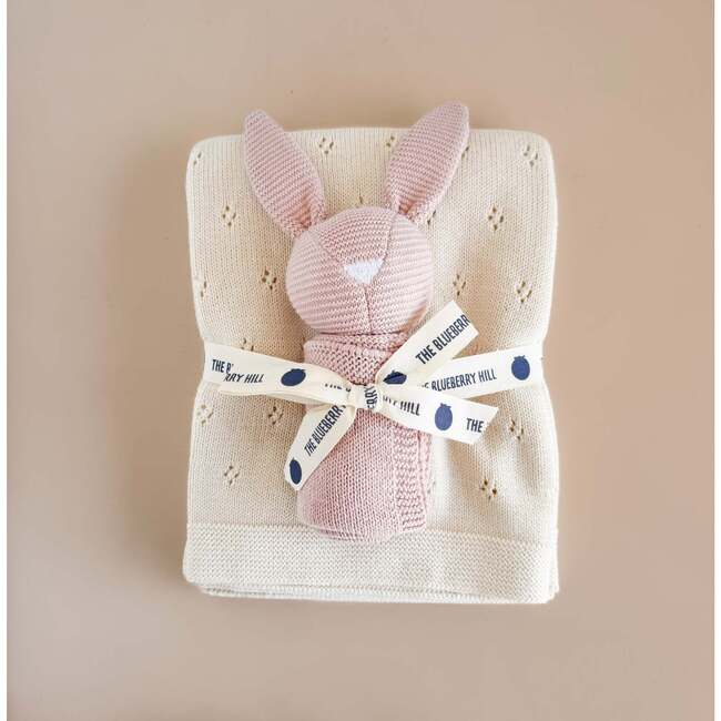 Cream Pique Blanket and Blush Bunny Lovey Gift Set - Blankets - 4