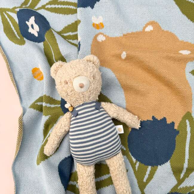 Blueberry Bear Bee Organic Cotton Blanket - Blankets - 5