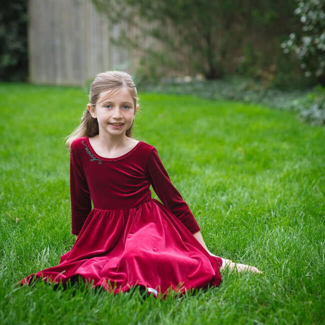 Holiday Twirly Dress, Burgundy Velvet - Dresses - 2