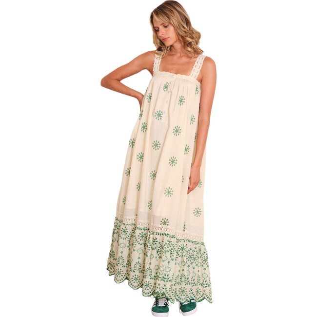 Women's Mossimo Vintage Boho Floral Embroidered Dress, Green