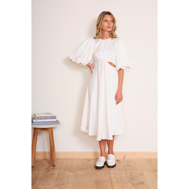Women's Selma 3-Quarter Lantern Sleeve Midi Dress, White - Dresses - 2