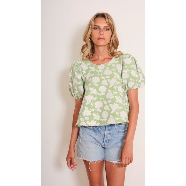 Women's Maiori Floral Print Short Sleeve Top, Green - Blouses - 2