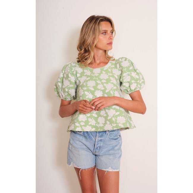 Women's Maiori Floral Print Short Sleeve Top, Green - Blouses - 3