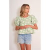 Women's Maiori Floral Print Short Sleeve Top, Green - Blouses - 3