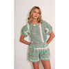 Women's Mojito Striped Puff Sleeve Relaxed Fit Top, Green & Ivory - Blouses - 4