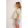 Women's Maiori Floral Print Short Sleeve Top, Green - Blouses - 4