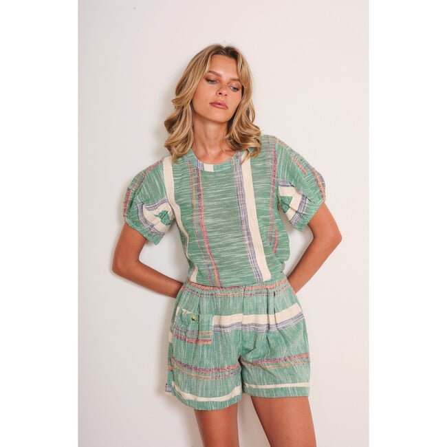 Women's Molly Striped Loose-Fit Short, Green & Ivory - Shorts - 5