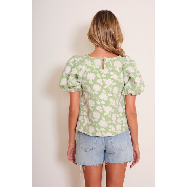 Women's Maiori Floral Print Short Sleeve Top, Green - Blouses - 5