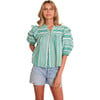 Women's Janice Woven Striped 3-Quarter Ruffle Sleeve, Green - Blouses - 1 - thumbnail