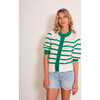 Women's Lecce Striped Short Sleeve Cropped Cardigan, Green & White - Sweaters - 5