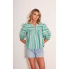 Women's Janice Woven Striped 3-Quarter Ruffle Sleeve, Green - Blouses - 3