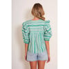 Women's Janice Woven Striped 3-Quarter Ruffle Sleeve, Green - Blouses - 6