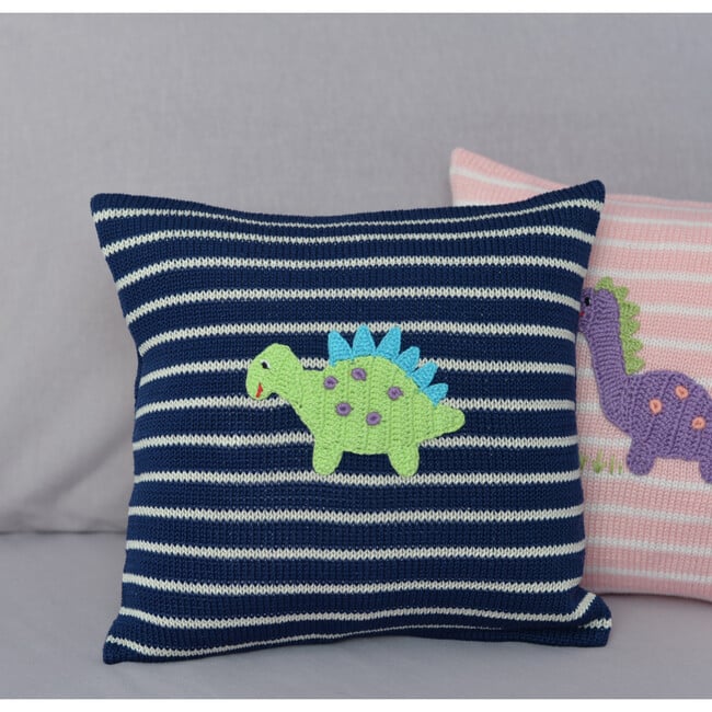 Dinosaur Striped Pillow, Navy - Decorative Pillows - 3