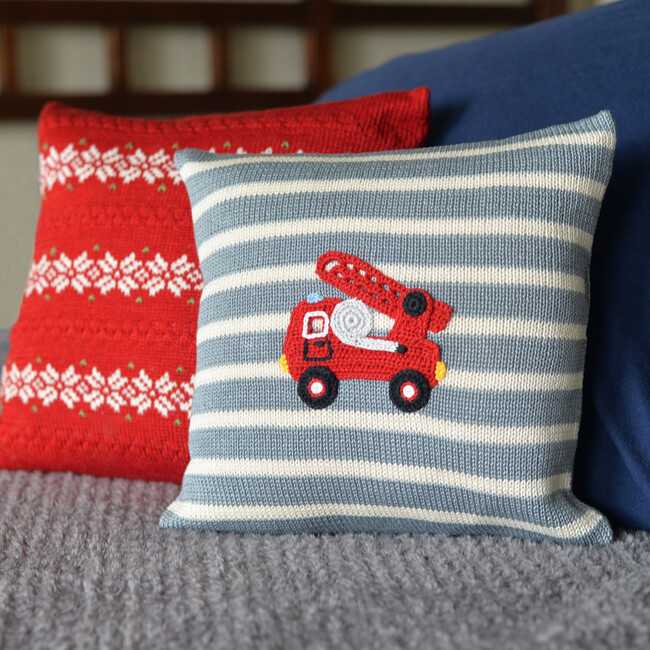 Fire Truck Pillow, Grey Stripe - Decorative Pillows - 2