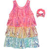 Striped Overlay Ceremony Dress, Multicolor - Dresses - 1 - thumbnail