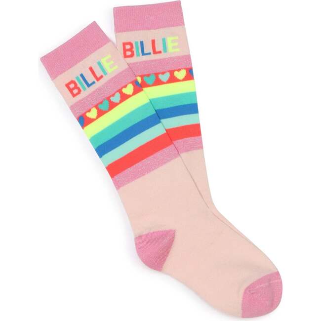 Striped Logo High Socks, Pink