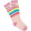 Striped Logo High Socks, Pink - Socks - 1 - thumbnail