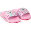 Flower Applique Slides, Pink - Sandals - 1 - thumbnail