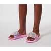 Flower Applique Slides, Pink - Sandals - 2