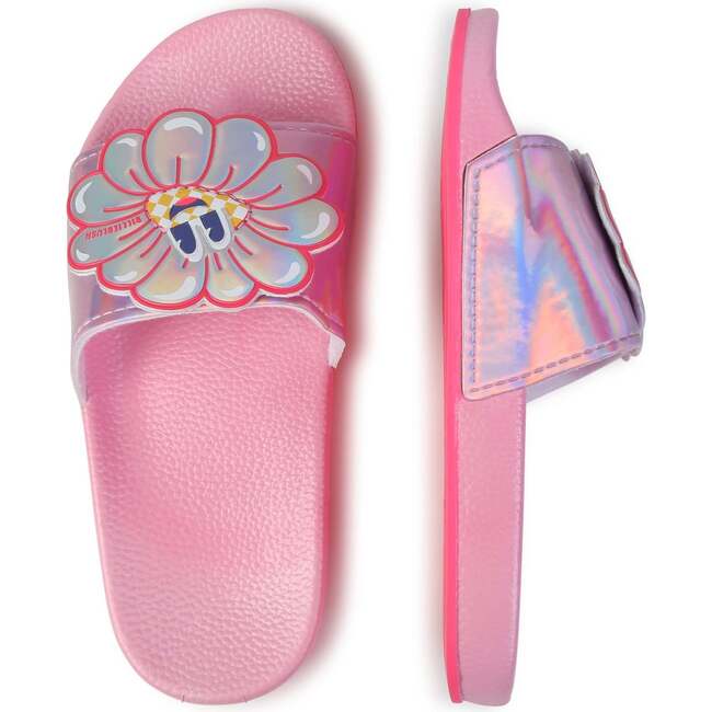 Flower Applique Slides, Pink - Sandals - 7