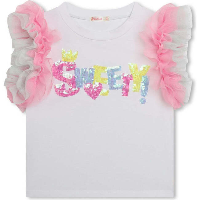 "Sweety" Sequin Ruffle T-Shirt, White