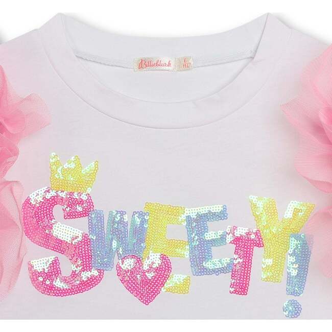 "Sweety" Sequin Ruffle T-Shirt, White - T-Shirts - 2