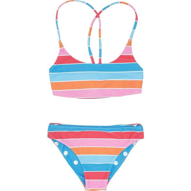 Waverly Striped & Polka Dits Reversible Bikini, Blue & Multicolors