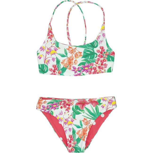 Waverly Floral & Polka Dots Reversible Bikini, Red & Multicolors