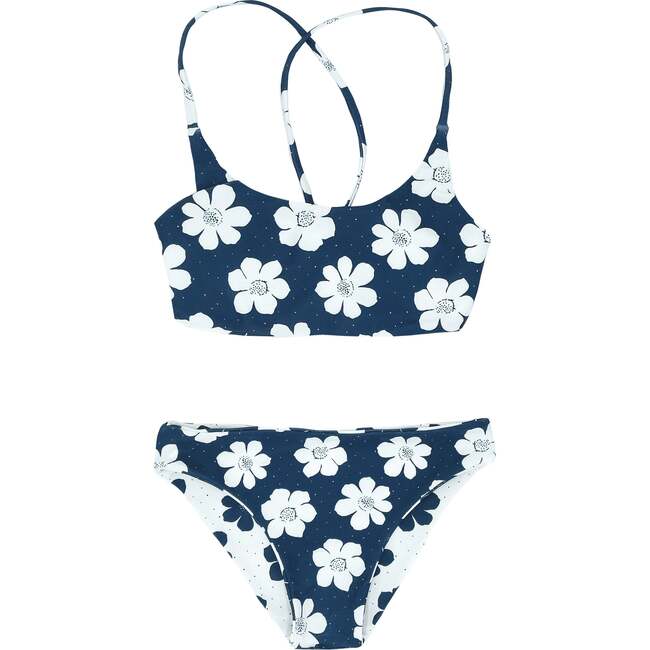 Waverly Floral Reversible Bikini, Navy & White