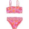 Wanderlust Floral Print Ruffled Hem Smocked Waist Bikini, Lilac - Two Pieces - 1 - thumbnail