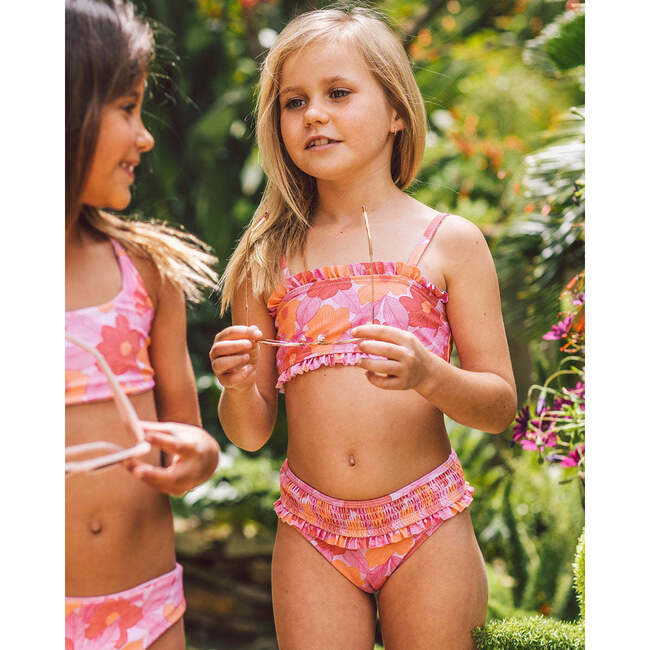 Wanderlust Floral Print Ruffled Hem Smocked Waist Bikini, Lilac - Two Pieces - 2