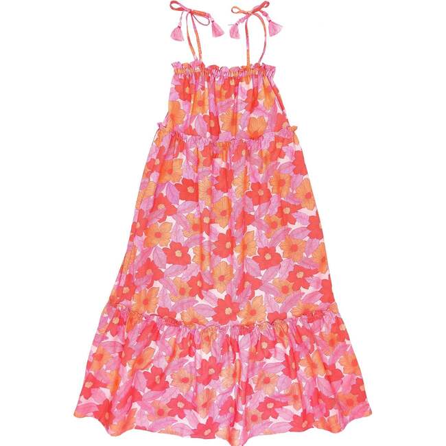 Solstice Floral Print Tassel Tie Sholders Tired Maxi Dress, Lilac