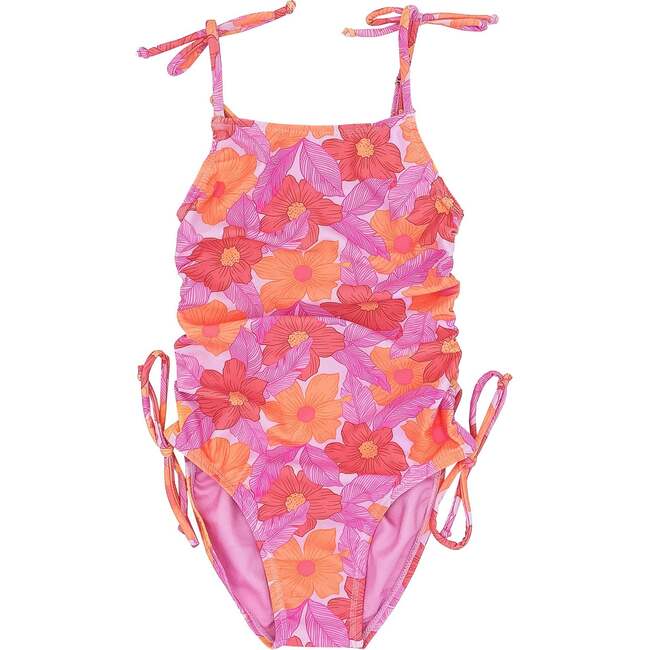 Seaside Tie Shoulder Side Ruched One-Piece Swimsuit, Lilac