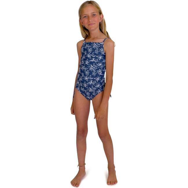 Seaside Tie Shoulder Side Ruched One-Piece Swimsuit, Navy - One Pieces - 2