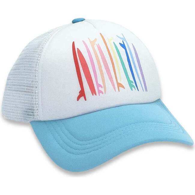 Rainbow Surf Trucker Hat, Blue Grotto & White