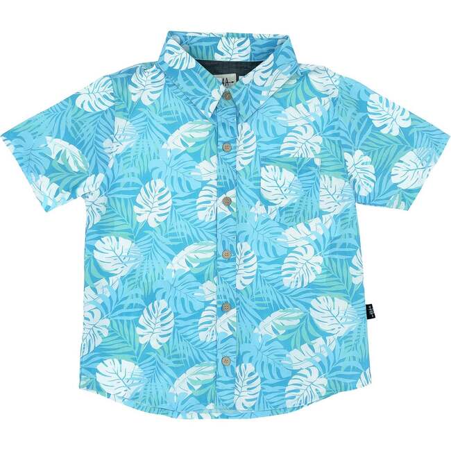 Paradise Palm Button Down Shirt, Blue Grotto