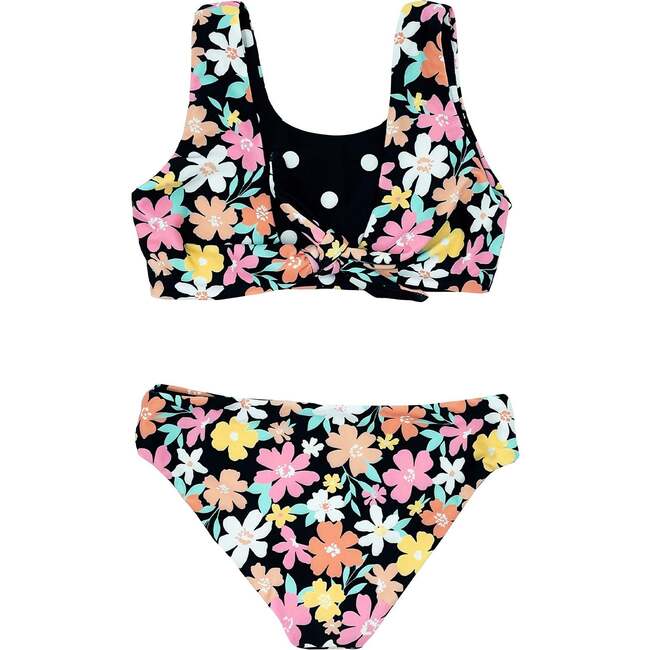 Island Hopper Floral & Polka Dots Sleeveless Reversible Bikini, Black - Two Pieces - 4