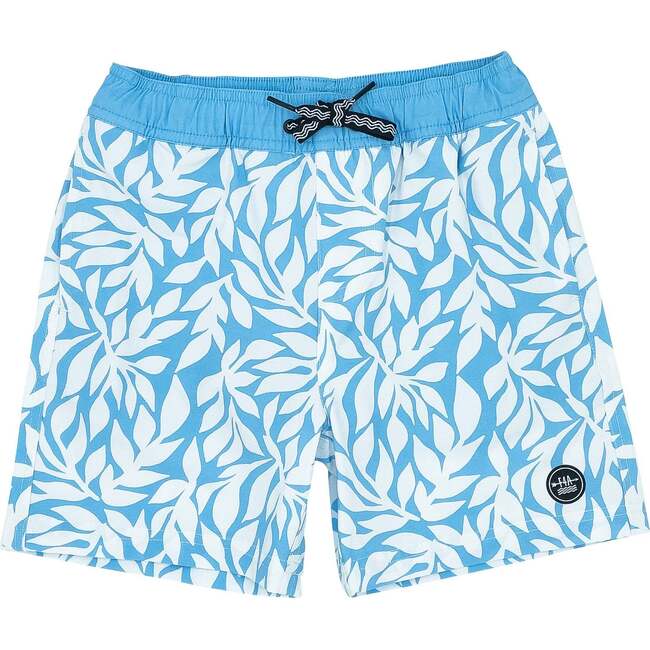 High Tide Print Drawstring Volley Trunk, Blue Grotto