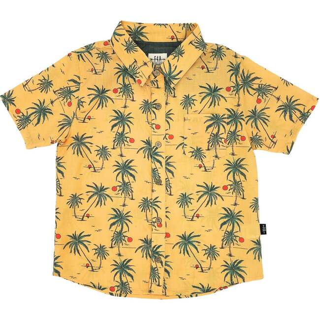 Sunset Tropics Button Down Shirt, Buff Yellow