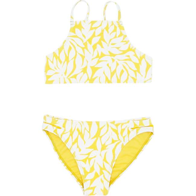 Sunray Leaf Print Sleevless Bikini, Sunshine