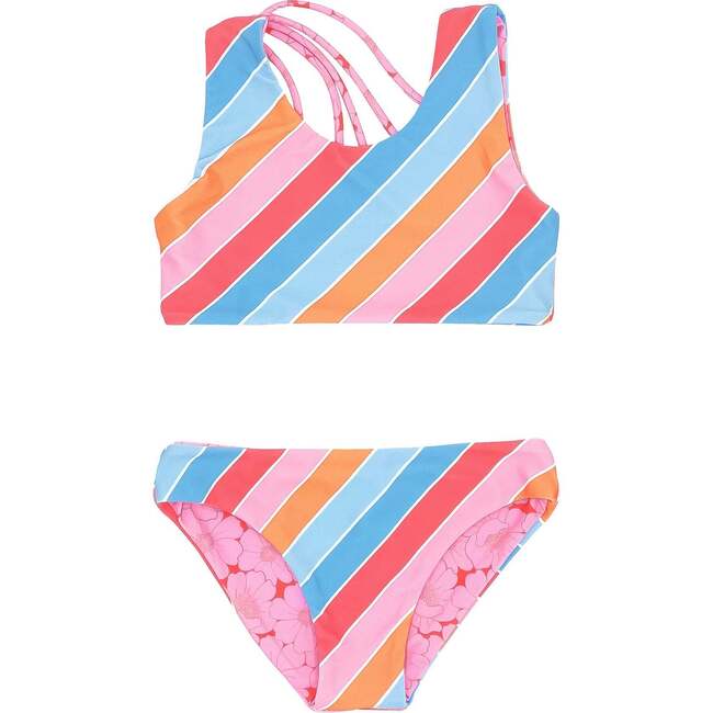 Summer Sun Striped & Floral Reversible Bikini, Pink & Multicolors