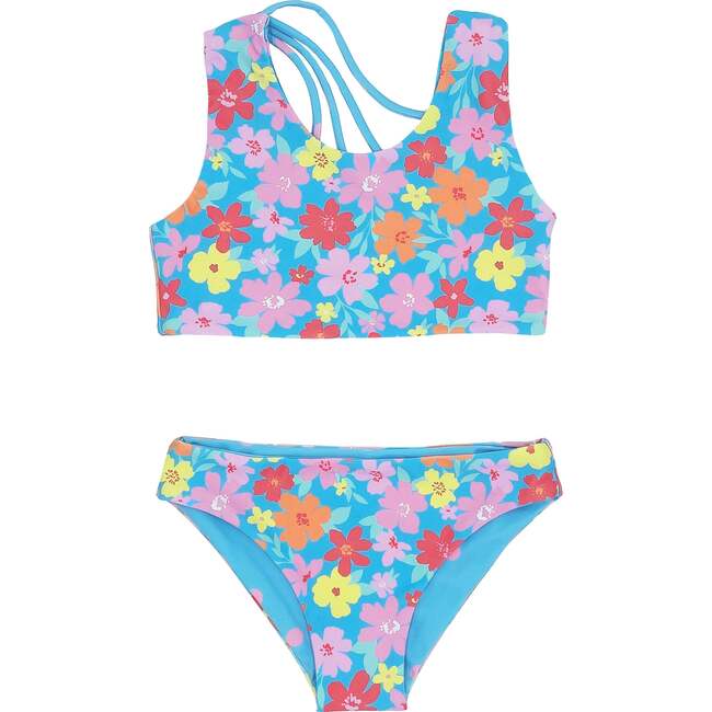 Summer Sun Floral & Polka Dots Reversible Bikini, Blue Grotto