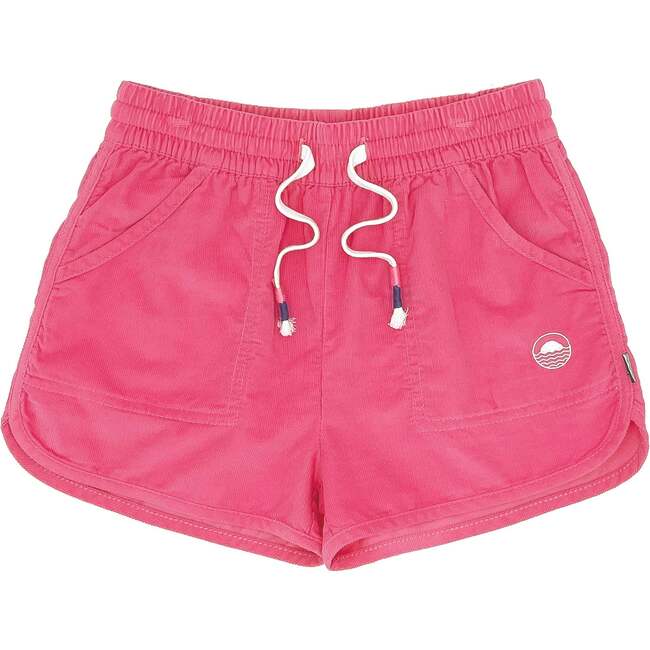 Daisy Chambray Rounded Edge Drawstring Corduroy Shorts, Hot Pink