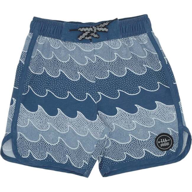 Cosmic Waves Rounded Edge Piped Drawstring Boardshort, Navy